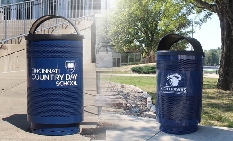 Witt Blue Country Day Logo Arena Trash Cans Environmental Witt Custom Cincinnati Country Day Blue Arena Trash Cans Outdoor Environment
