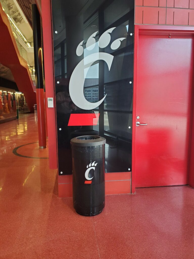 Witt Custom University of Cincinnati C-Paw Black Standard Series Custom Logo Trash Cans