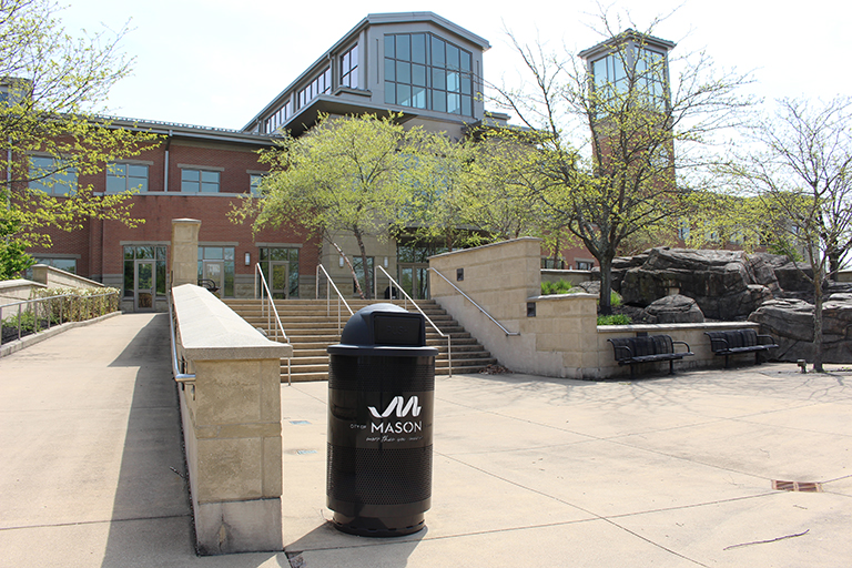 Witt Custom Logo City of Mason Branded Trash Cans at City Hall